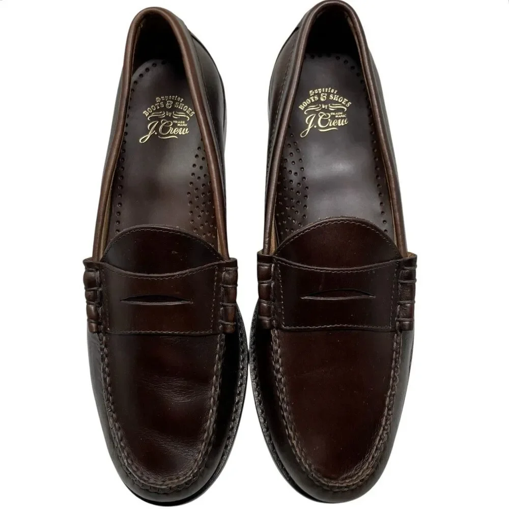 J Crew Camden Loafers Mens 10 Brown Leather Sole Penny Preppy BJ009